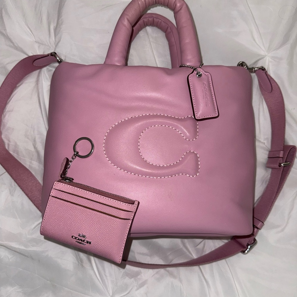 Coach Pink Leather Pillow Tote with matching Cardholder - CP095
